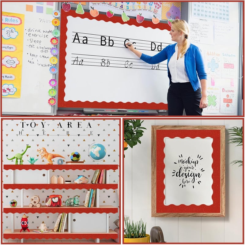 Aurtho 60FT Shine Scalloped Bulletin Board Border- Red Bulletin Board Border, Shiny Red Trim Decorative Roll for Classroom, School, Office, Home - Image 2